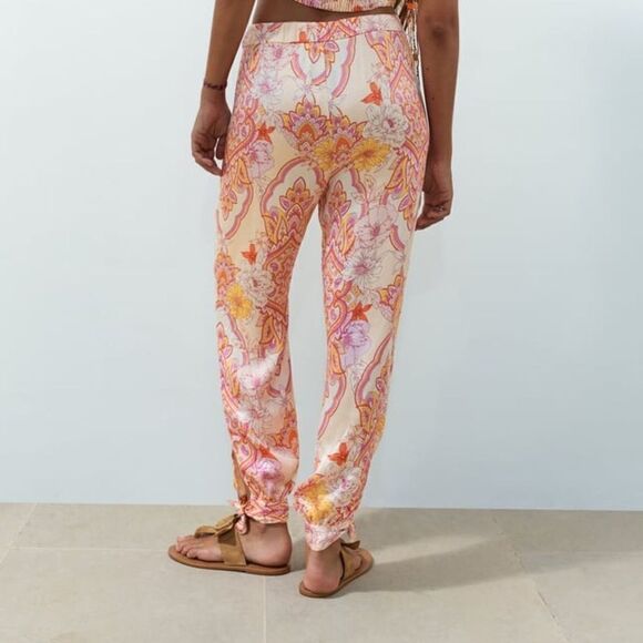 Zara Multicolored Printed Floral Pants New - Picture 6 of 7